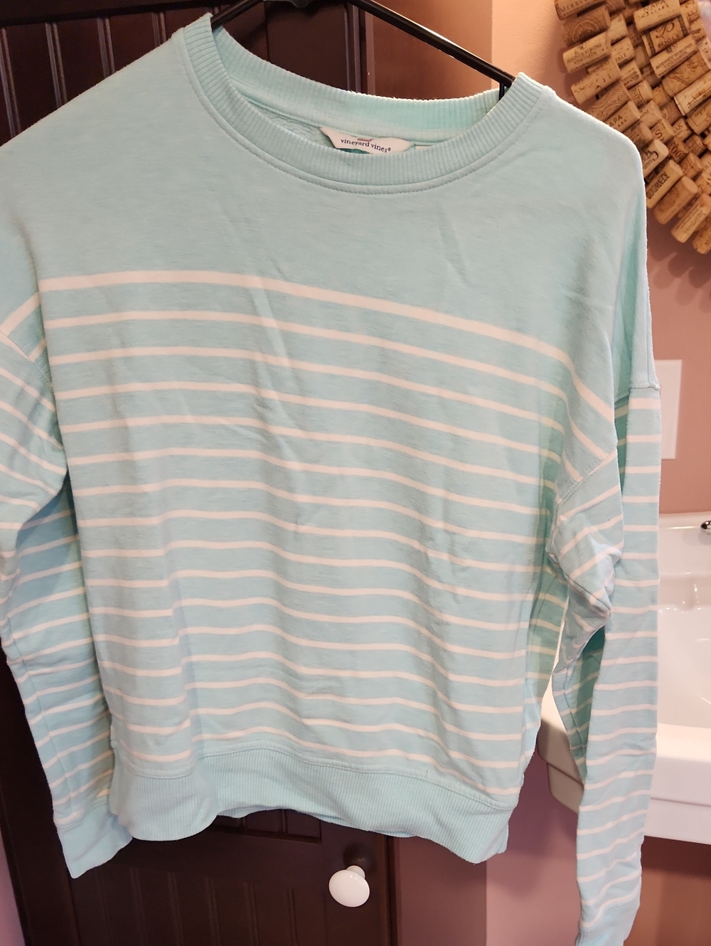 Vineyard Vines Mint Green and White Striped Crewneck Sweatshirt Light Weight
